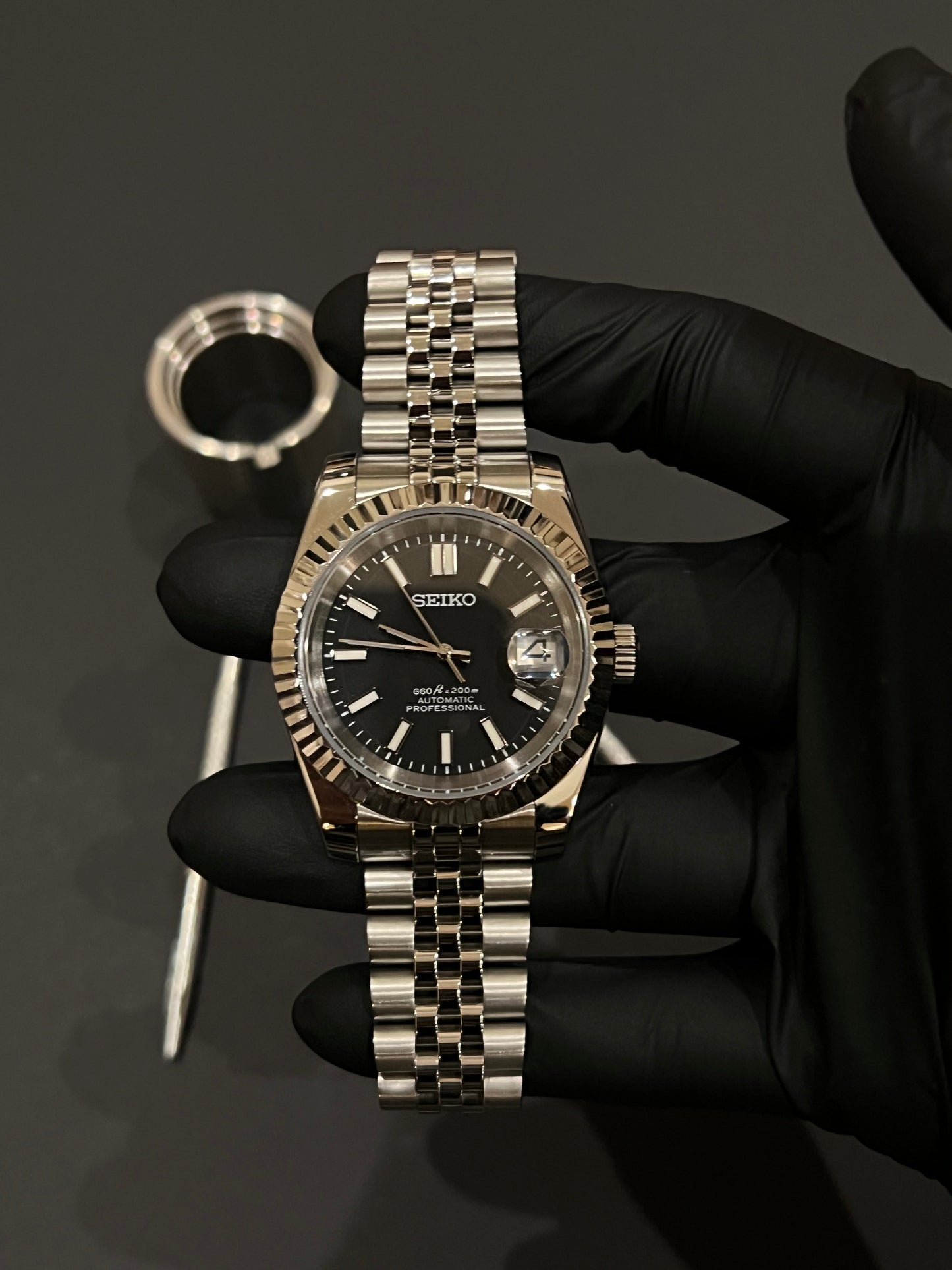 CUSTOM WATCH MOD BLACK FACE DATEJUST NH35 AUTOMATIC