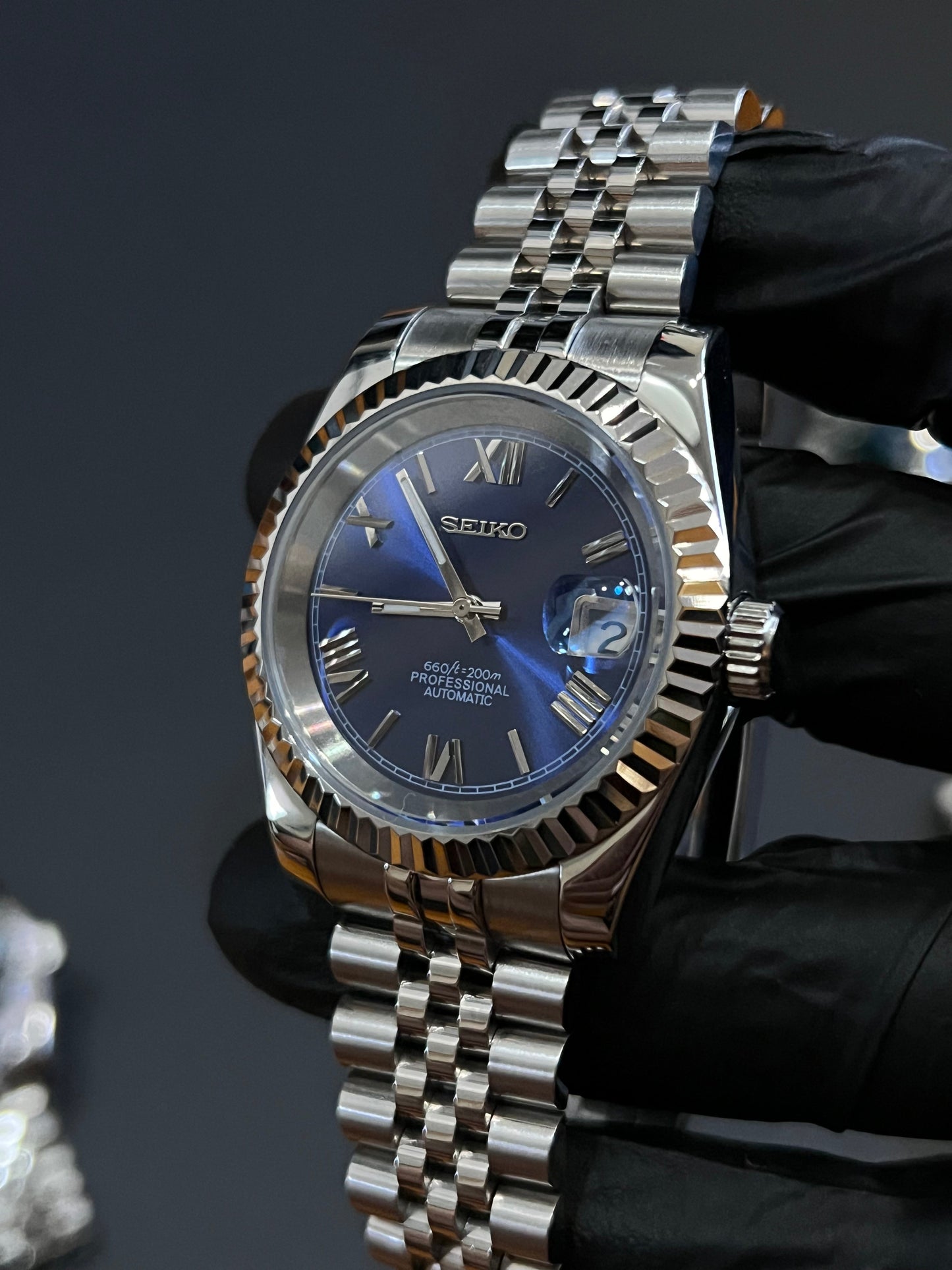 CUSTOM WATCH MOD BLUE ROMAN FACE DATEJUST NH35 AUTOMATIC