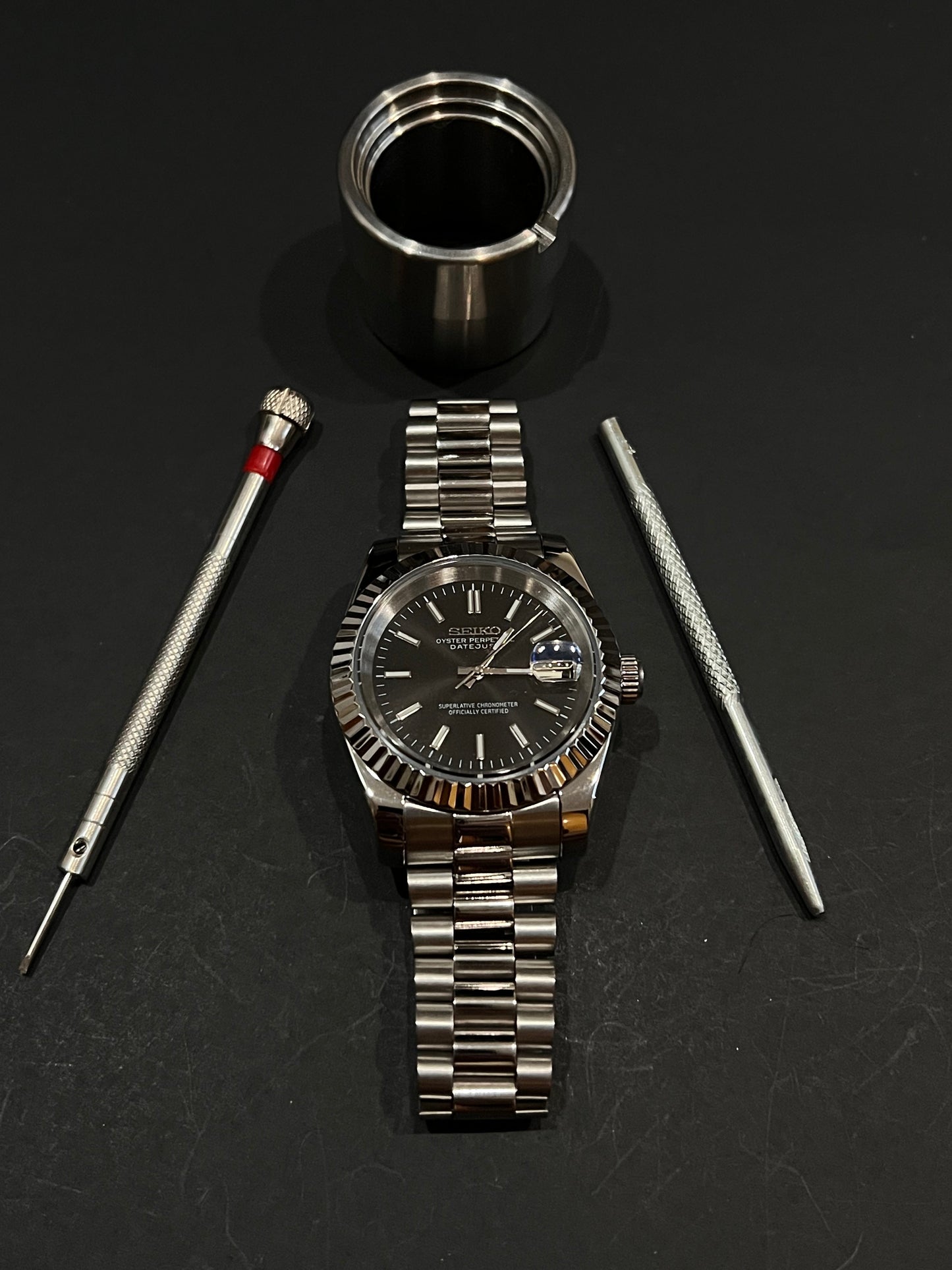 CUSTOM WATCH MOD BLACK FACE DATEJUST NH35 AUTOMATIC